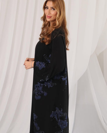 Black Abaya with Multicolor Crystals Embellishments
