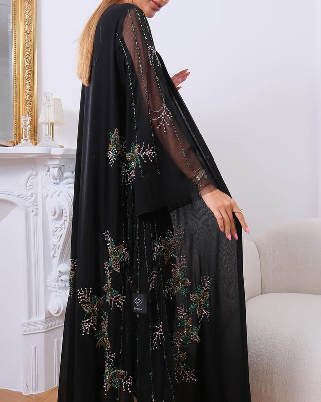 Black Abaya With Floral Embroidery on Sleeves